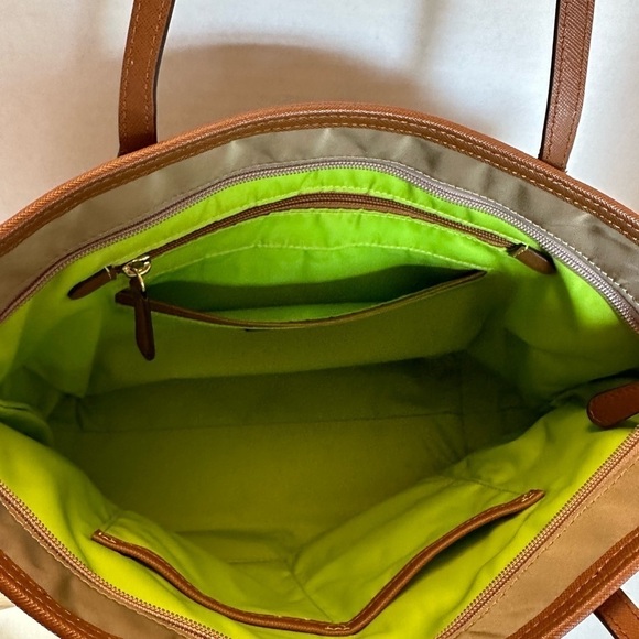 MICHAEL KORS KEMPTON nylon & leather tote purse bag brown/tan zipper - Picture 5 of 6